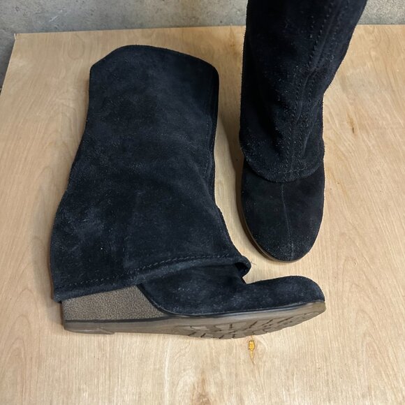 Black suede, mid-calf, wedge heel, straight or slouch boots, size 10 - Picture 4 of 9